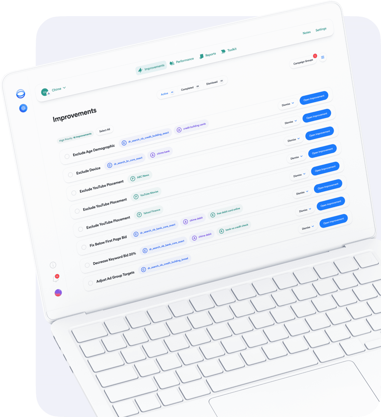Screenshot of Opteo Improvements page